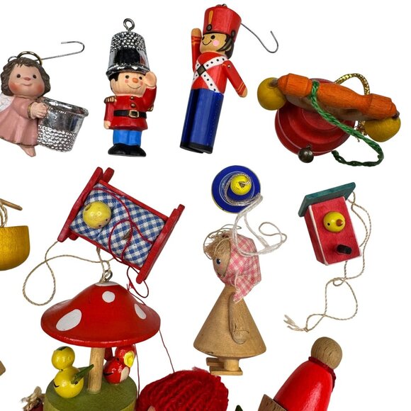 Germany Italy Christmas Ornaments Lot Wooden Handmade Figures Houses Soldier Elf - Picture 5 of 13